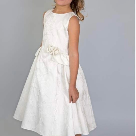NWT US Angels Floral Brocade Peplum Dress White Wedding Flower Girl Dress Size 4 - Picture 11 of 11